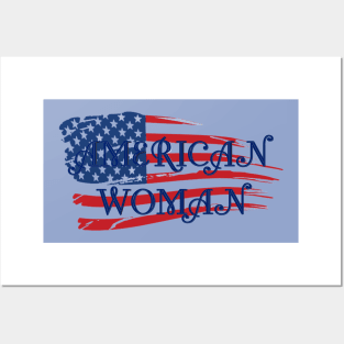 American Woman - Blue Text Posters and Art